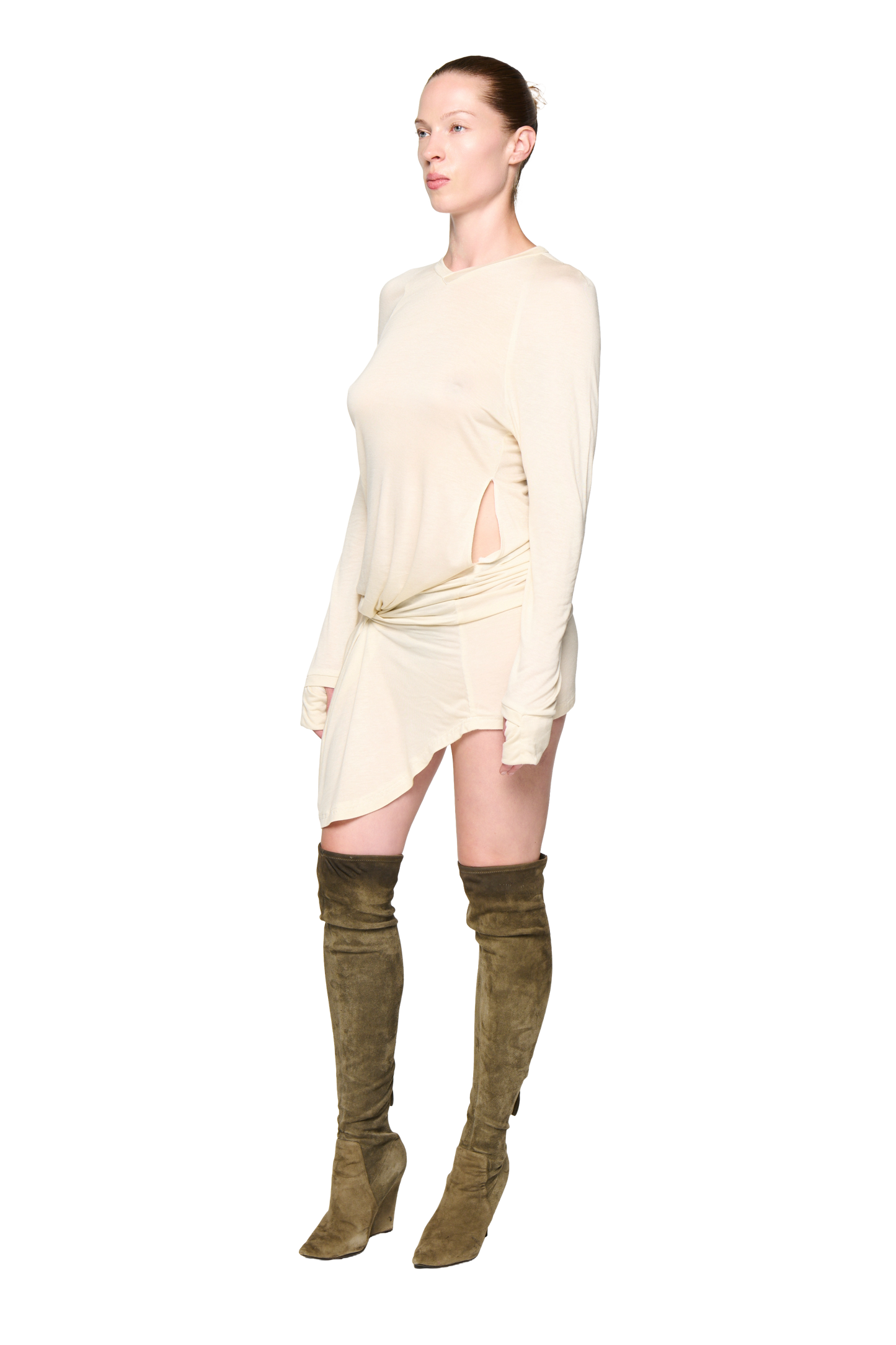 Kangaroo Pocket Long Sleeve Dress - Cream
