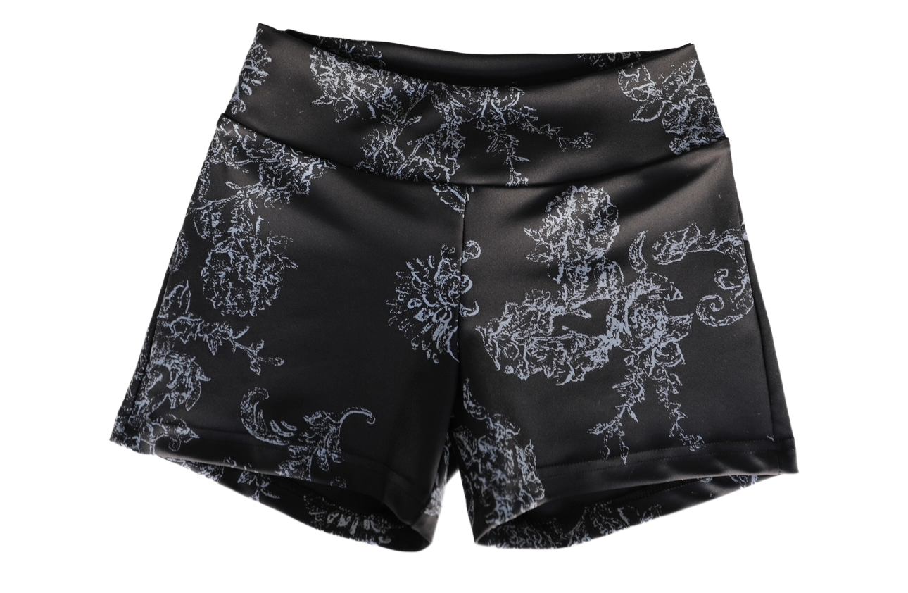 Floral Bike Short - Black/Light Blue