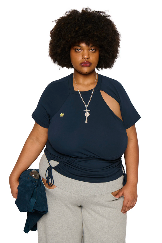Ruched Short Sleeve - Navy