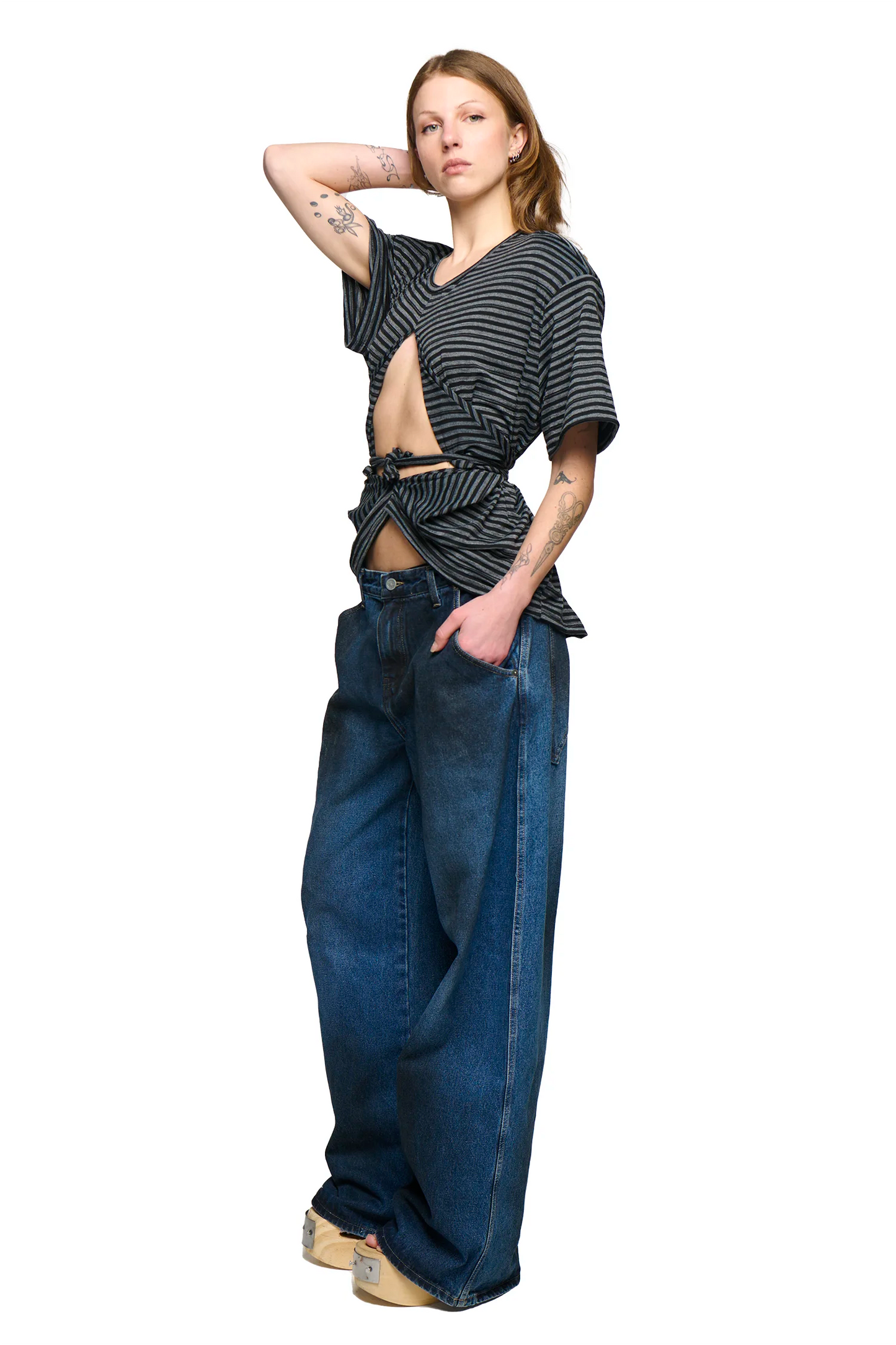 Scrunch T-Shirt - Charcoal Stripe