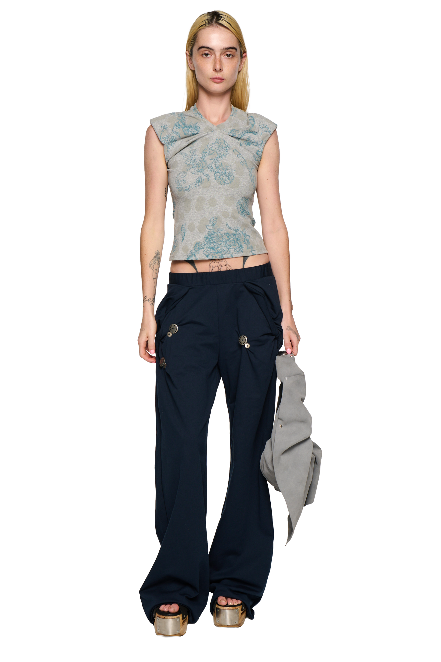 Button Twist Pant - Navy