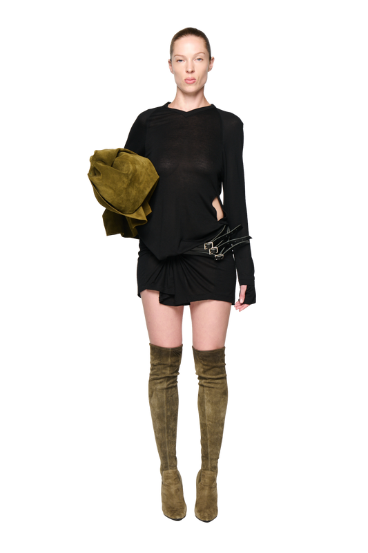 Kangaroo Pocket Long Sleeve Dress - Black