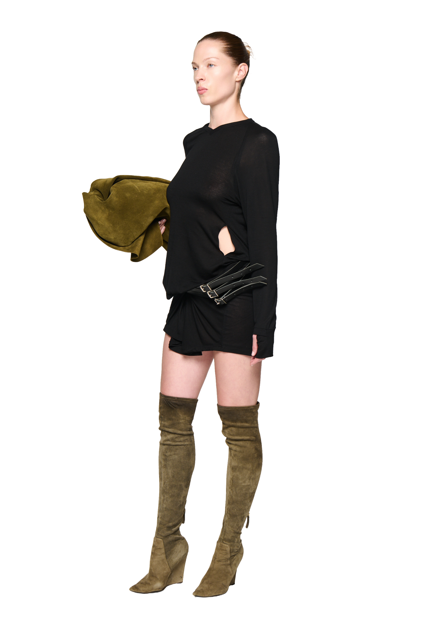 Kangaroo Pocket Long Sleeve Dress - Black