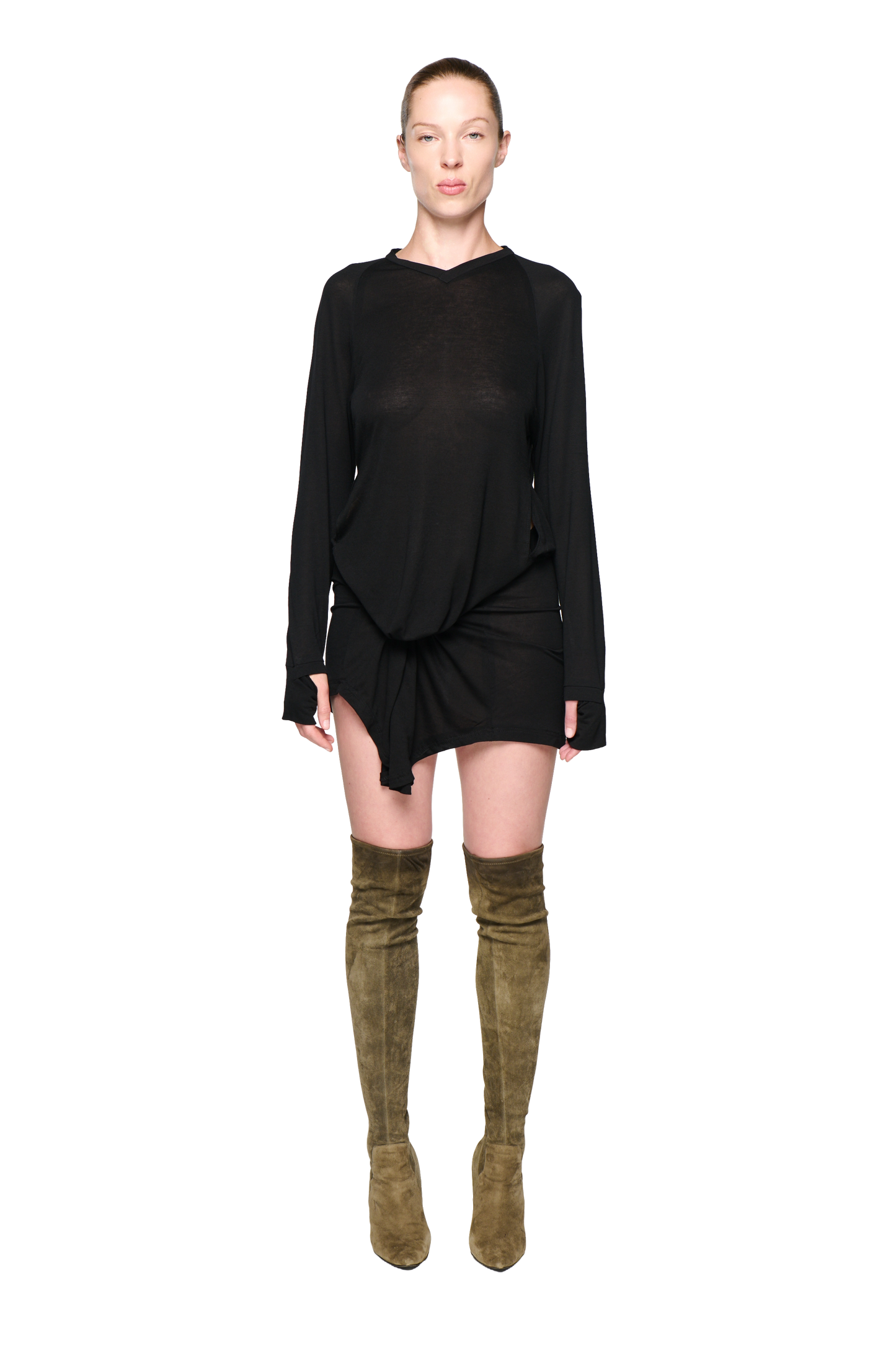 Kangaroo Pocket Long Sleeve Dress - Black