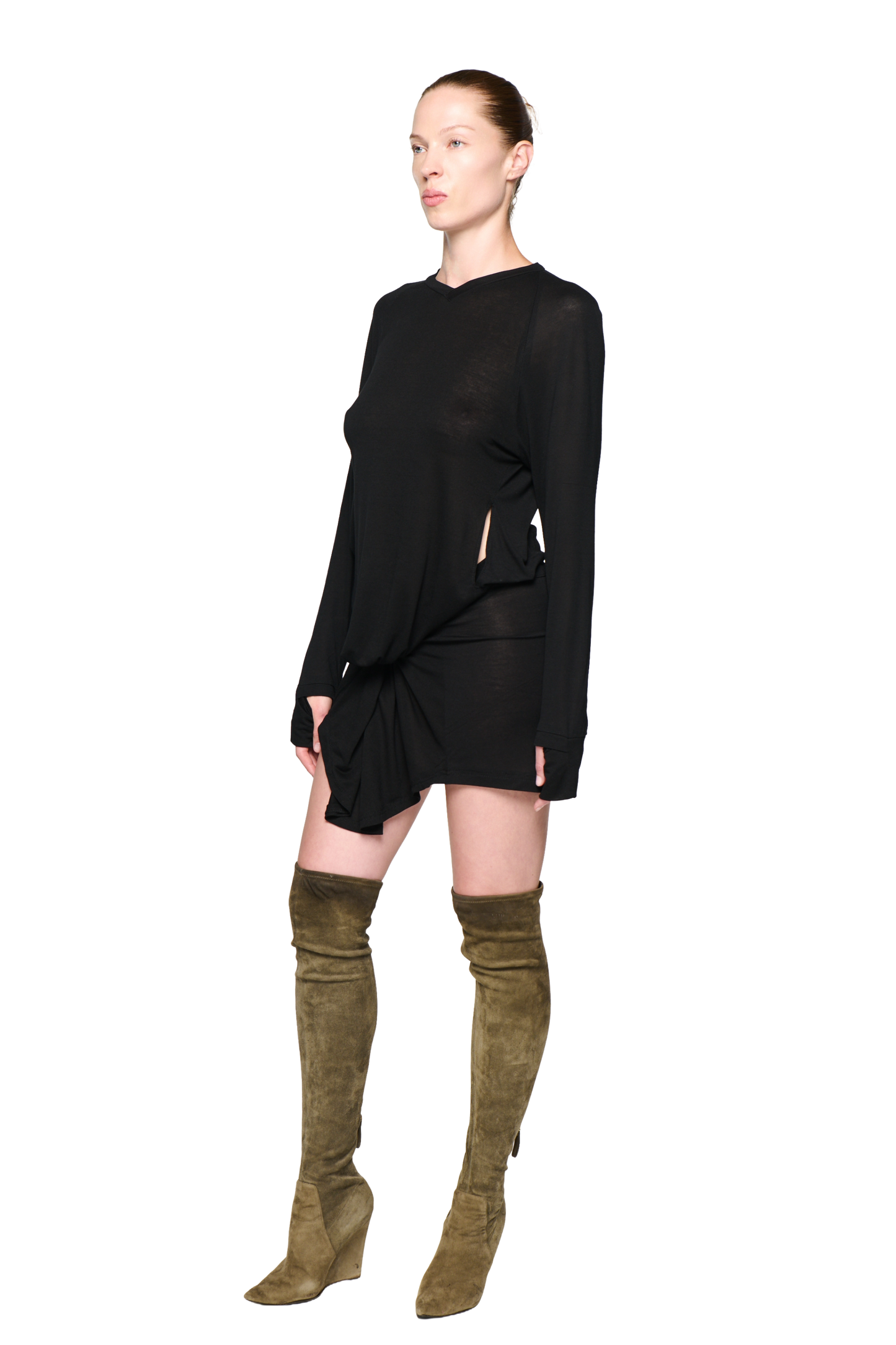 Kangaroo Pocket Long Sleeve Dress - Black