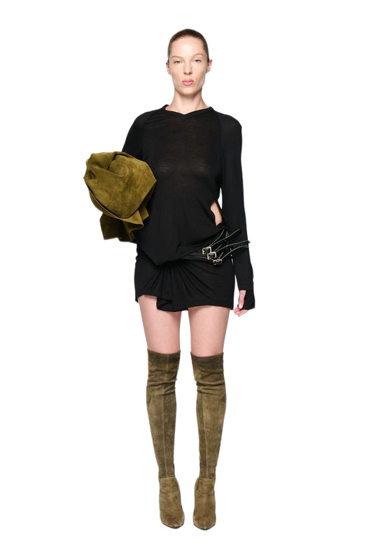 Kangaroo Pocket Long Sleeve Dress - Black