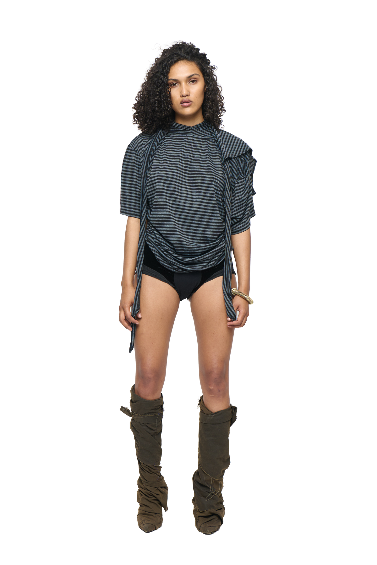 Milano Scrunch T-Shirt - Charcoal Stripe