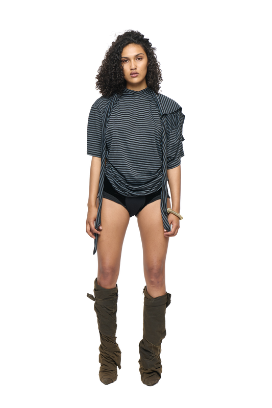 Milano Scrunch T-Shirt - Charcoal Stripe