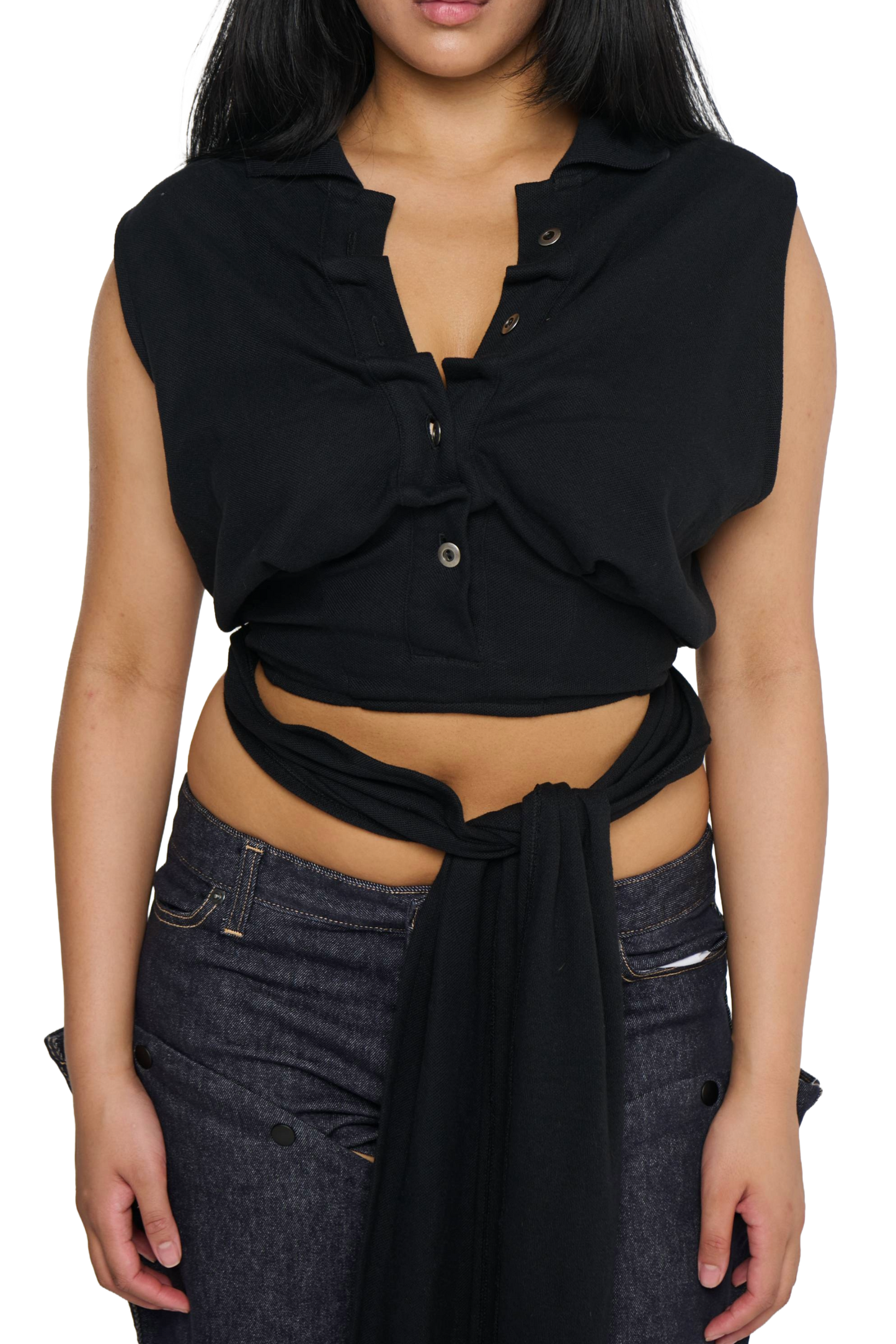 Backless Polo Shirt - Black